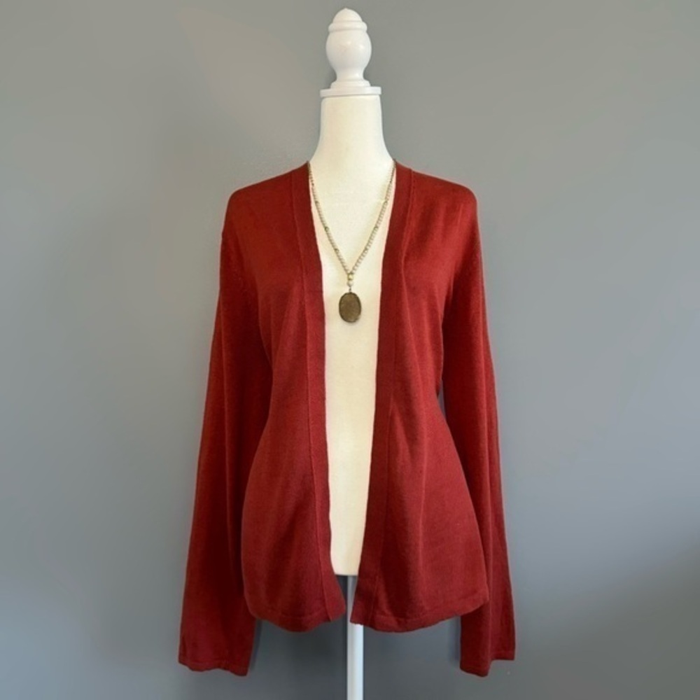 EUC J. Jill Red Open Front Linen Cardigan Size L